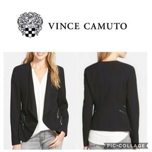 Vince Camuto Black Blazer with Draped Lapels & Silver Zippers
